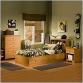South Shore Brinley Kids Twin Wood Captain's Bed 4 Piece Bedroom Set in Florence Maple