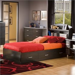 South Shore Cosmos Kids Twin Bookcase Storage Bed Set in Black Finish