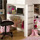 South Shore Logik Wood Loft Desk with Hutch in Pure White
