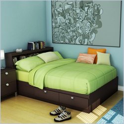 South Shore Cakao Kids Full Bookcase Storage Bed Set in Chocolate Finish