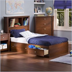 South Shore Mika Kids Twin Bookcase Storage Bed Set in Classic Cherry Finish