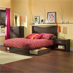 South Shore Deauville Chocolate Queen Wood Platform Bed 2 Piece Bedroom Set