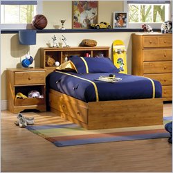South Shore Amesbury Kids Twin Wood Captain's Bed 5 Piece Bedroom Set in Country Pine