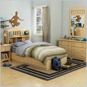 South Shore Newton Kids Twin Wood Mates Storage Bed 6 Piece Bedroom Set in Natural Maple