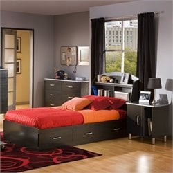 South Shore Cosmos Kids Twin Wood Bookcase Bed 3 Piece Bedroom Set in Black