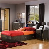South Shore Cosmos Kids Twin Wood Bookcase Bed 3 Pc Bedroom Set in Black Onyx/Charcoal