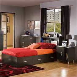 South Shore Cosmos Kids Twin Onyx Wood Bookcase Bed 4 Piece Bedroom Set
