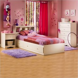 South Shore Crystal Kids Wood Mates Storage Bed 4 Piece Bedroom Set in Pure White