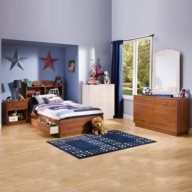South Shore Logik Kids Sunny Pine Twin Wood Storage Bed 4 Piece Boys' Bedroom Set