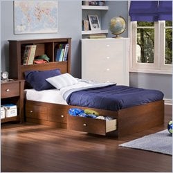 South Shore Mika Cherry Kids Twin Wood Bookcase Bed 3 Piece Bedroom Set