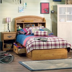 South Shore Prairie Kids Twin Wood Bookcase Bed 3 Piece Bedroom Set in Country Pine