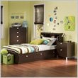 South Shore Cakao Kids Twin 3 Piece Bedroom Set with Bookcase Headboard in Chocolate