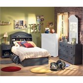South Shore Summer Breeze Antique Blue Kids Twin Wood Captain's Bed 4 Piece Bedroom Set