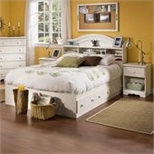South Shore Summer Breeze Kids Full Wood Bookcase Bed 3 Piece Bedroom Set in White Wash