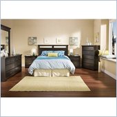 South Shore Versa Full/Queen Wood Panel Headboard 5 Piece Bedroom Set in Black Ebony