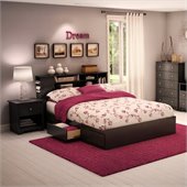 South Shore Breakwater Queen Wood Mates Storage Bed 3 Piece Bedroom Set in Black