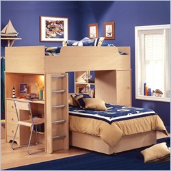 South Shore Furniture Newton L-shaped Wood Loft Bunk Bed with 2 Storage Units in Natural
