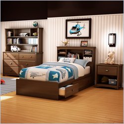 South Shore Nathan Kids Twin Mates Bed 4 Piece Bedroom Set in Sumptuous Cherry Finish