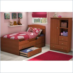 South Shore Imagine Kids Twin Captain's Bed 4 Piece Bedroom Set in Morgan Cherry Finish