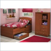 South Shore Imagine Kids Twin Captain's Bed 4 Piece Bedroom Set in Morgan Cherry Finish