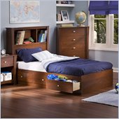 South Shore Mika Kids Twin Storage 6 Piece Bedroom Set with Memory Foam Mattress 