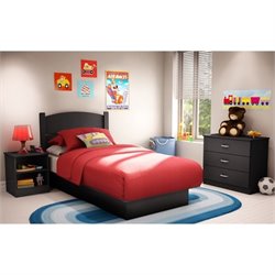 South Shore Libra Kids Pure Black Twin Wood Platform Bed 3 Piece Bedroom Set