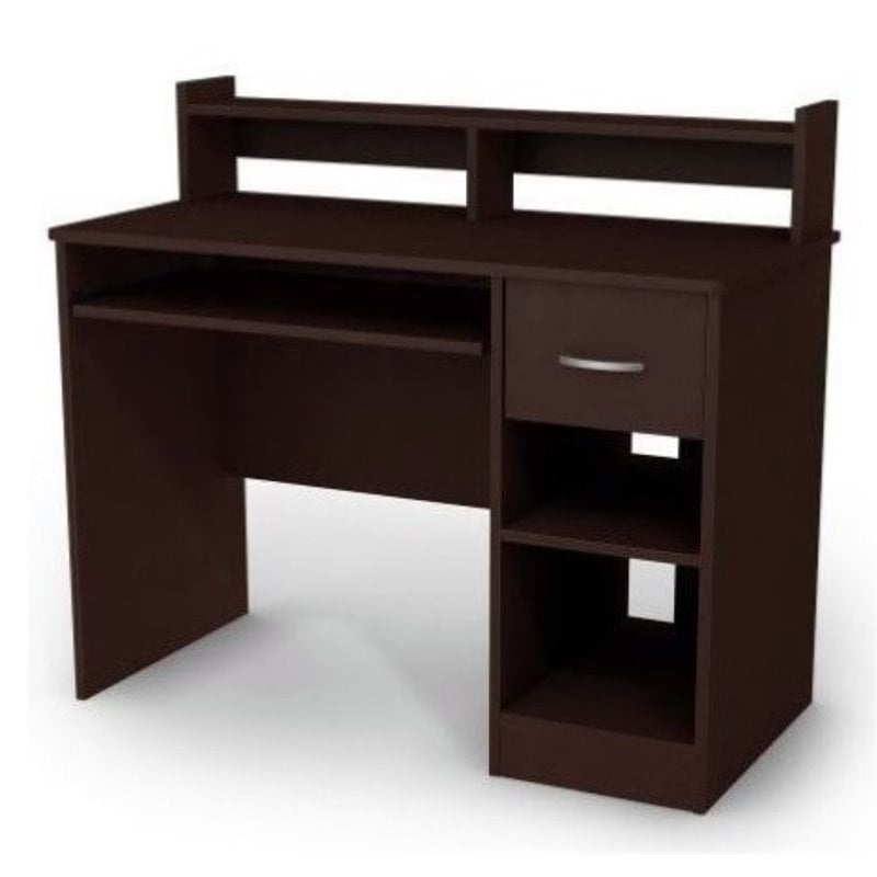 South Shore Axess Small Wood Computer Desk with Hutch in Chocolate 