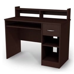 South Shore Axess Small Wood Computer Desk with Hutch in Chocolate
