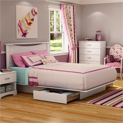 South Shore Maddox Full / Queen Platform Storage Bed Set in Pure White Finish