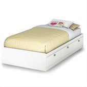 South Shore Affinato Twin Mates Storage Bed Frame Only in Pure White Finish