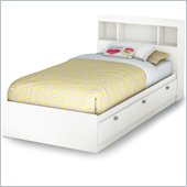 South Shore Affinato Twin Bookcase Storage Bed Set in Pure White Finish