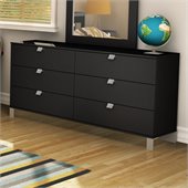 South Shore Affinato 6 Drawer Double Dresser in Solid Black Finish