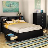 South Shore Affinato Full Mates Storage Bed Frame Only in Solid Black Finish