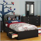 South Shore Affinato Twin Bookcase Storage Bed Set in Solid Black Finish