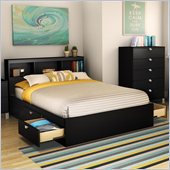 South Shore Affinato Full Bookcase Storage Bed Set in Solid Black Finish