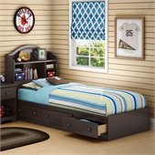 South Shore Summer Breeze Twin Bookcase Storage Bed Set in Chocolate Finish