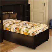 South Shore Logik Twin Bed Frame Only on Casters in Chocolate Finish