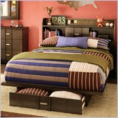 South Shore Terra Chocolate Full Platform Bed and Bookcase Headboard