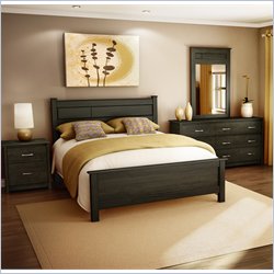 South Shore Torrence Queen Panel Bed 3 Piece Bedroom Set in Ebony