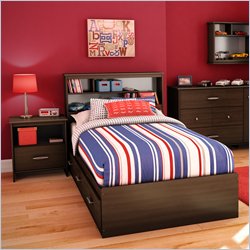 South Shore McLaren 2 Piece Twin Bookcase Bedroom Set in Mocha