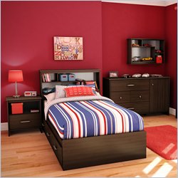 South Shore McLaren 3 Piece Twin Bookcase Bedroom Set in Mocha