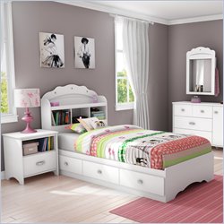 South Shore Sabrina 2 Piece Twin Bookcase Bedroom Set in Pure White