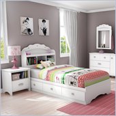 South Shore Sabrina 2 Piece Twin Bookcase Bedroom Set in Pure White