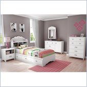 South Shore Sabrina 6 Piece Twin Bookcase Bedroom Set in Pure White