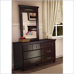 South Shore Dover Dresser and Mirror Set in Mahogany