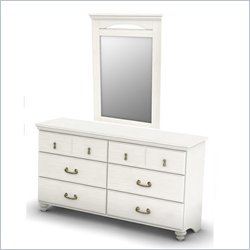 South Shore Dover Dresser and Mirror Set in White Wash
