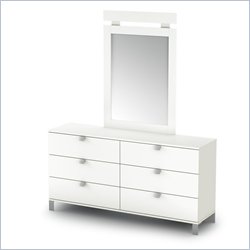 South Shore Affinato Dresser and Mirror Set in White