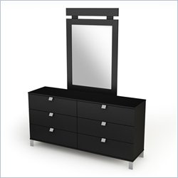 South Shore Affinato Dresser and Mirror Set in Black