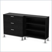 South Shore Flexible 3 Drawer and 3 Shelf Storage Unit in Black Oak