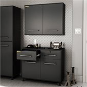 South Shore Karbon Base and Wall Storage Cabinets in Pure Black and Charcoal